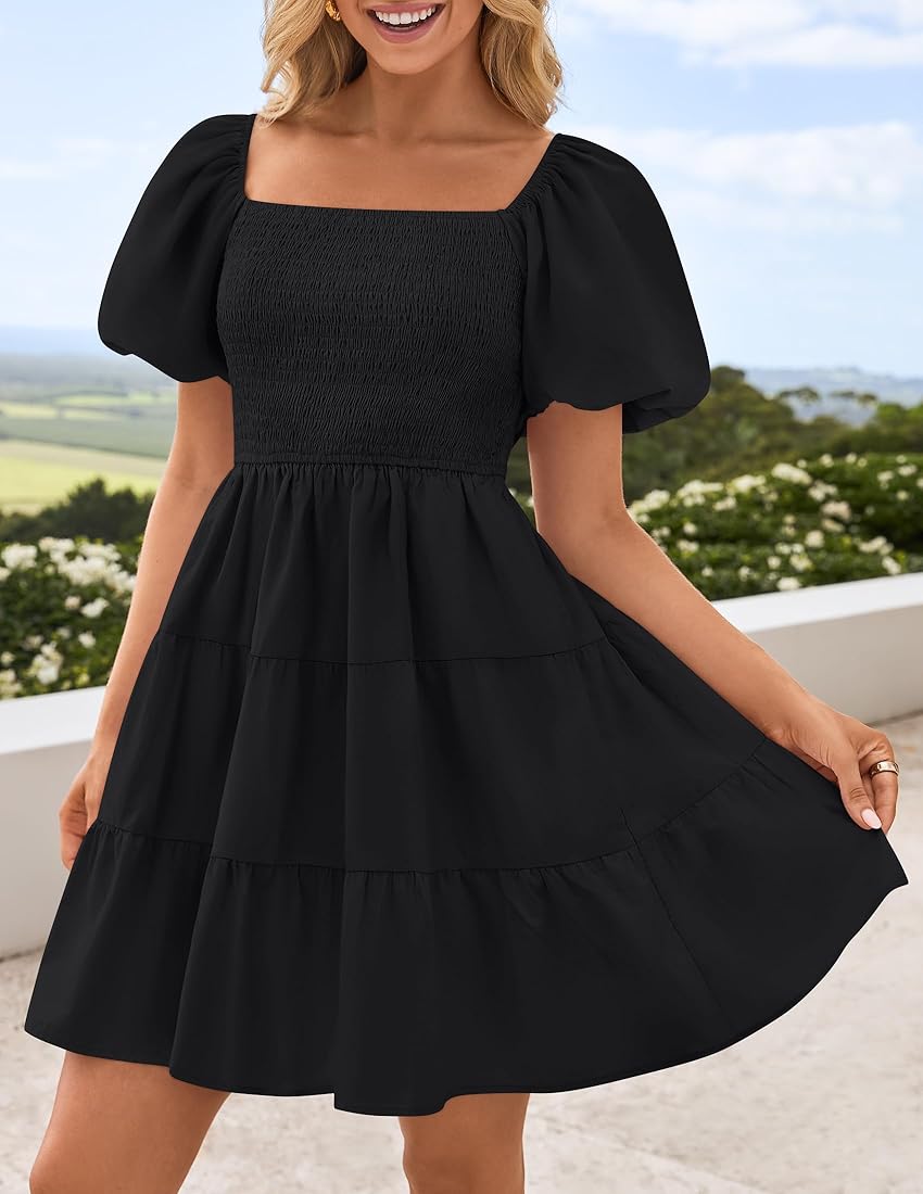 Buy ZESICA Women's 2024 Boho Summer Square Neck Puff Sleeve Off