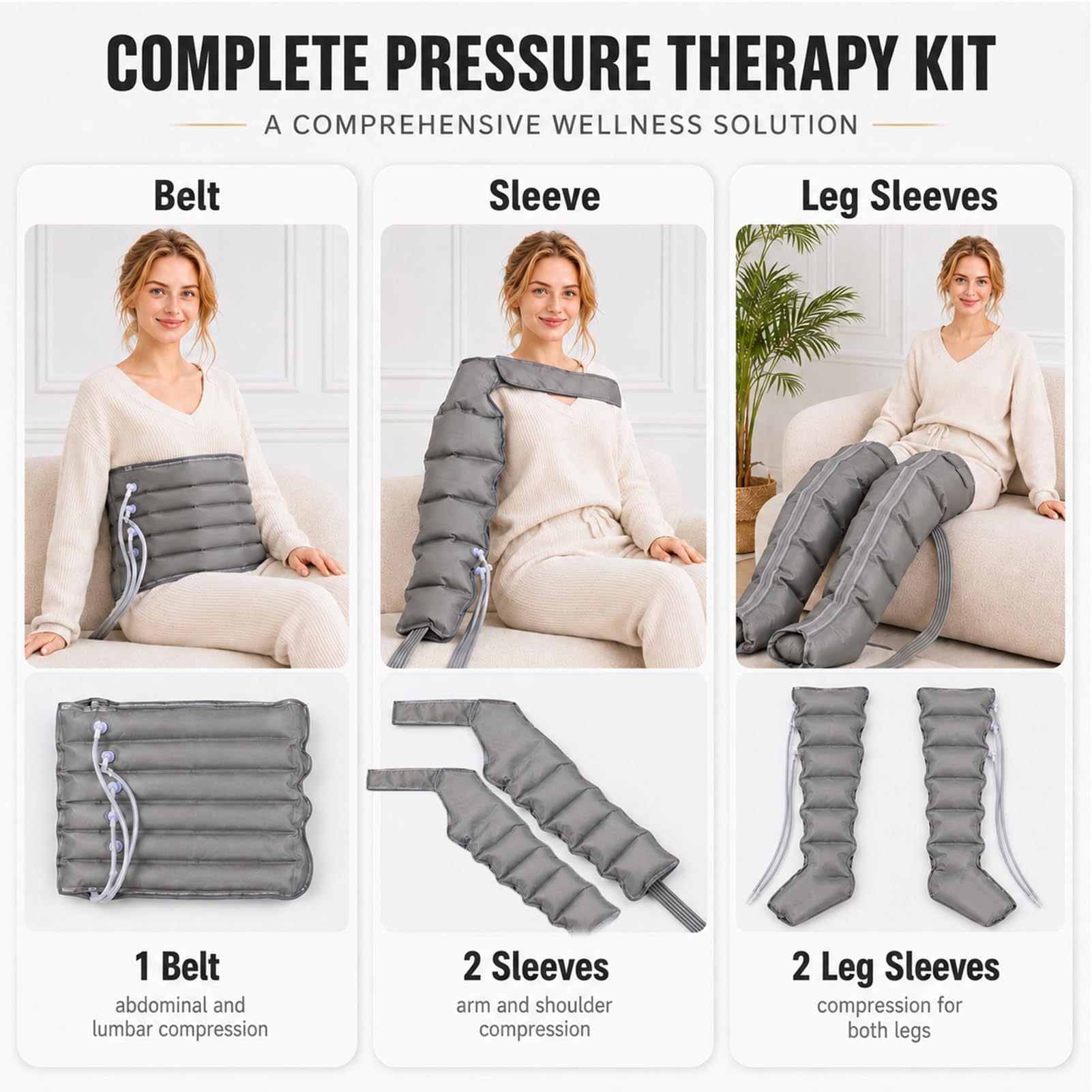 Gambe Pressoterapia Linfodrenaggio Professionale, Macchinario 6 Camere d'Aria per Braccia e Vita, Massaggio Linfodrenante Elettrico con Tempo Regolabile