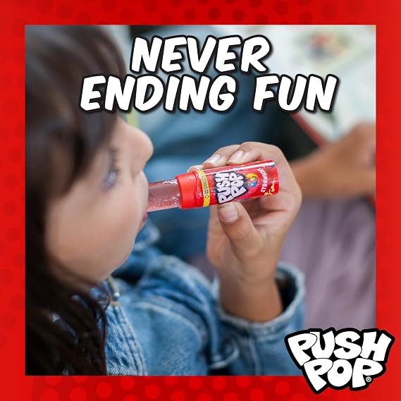 Push Pop Lollipops (Pack of 20 Lollipop Sweets Bulk) Twist Cap and Clip, Tasty Kids Sweets for Party Bags, Strawberry, Blackcurrant & Cola Lollies - Halal Candy