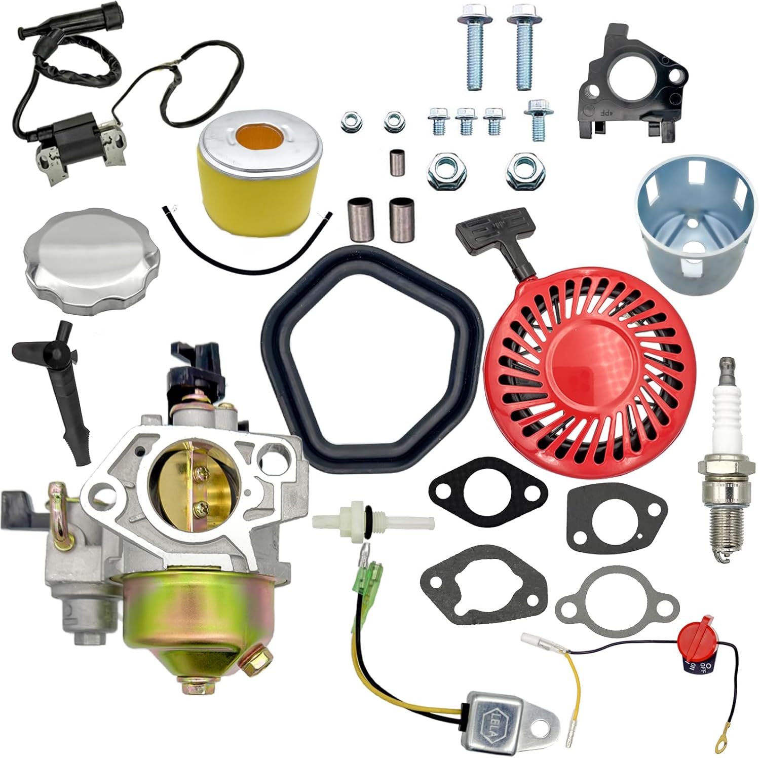 Recoil Starter Carburetor Air Filter Ignition Coil Assembly kit for Honda GX340 GX390 GX420 11Hp 13Hp 16Hp Harbor Freight Predator 389cc 420cc 439cc Engine Power Equipment