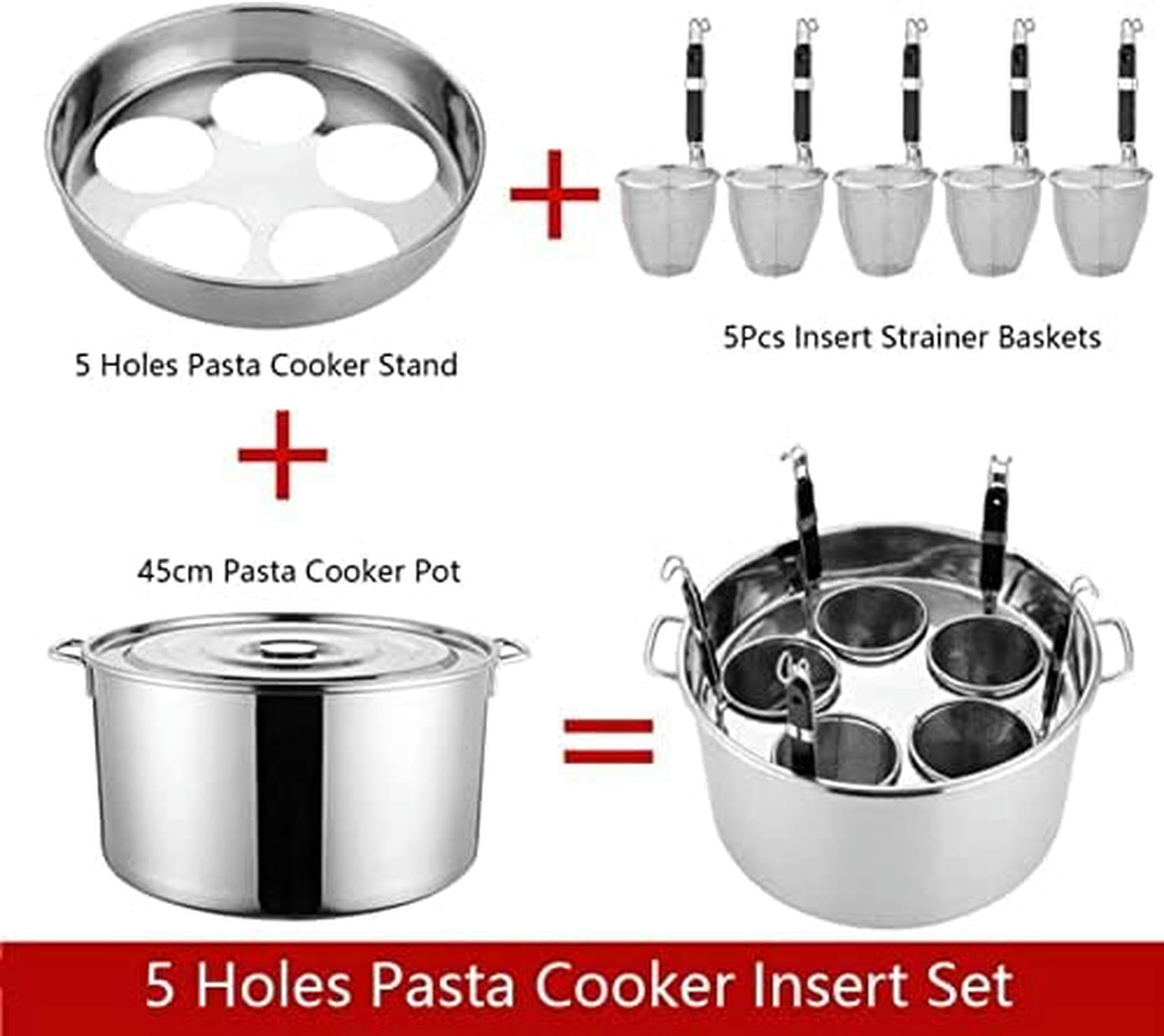 Olla de Acero Inoxidable con 4 Agujeros para Pasta y colador, Ideal para cocinar Pasta, Fideos, Verduras y Dumplings, Ideal para Cocina casera y Restaurante, 5 Agujeros (4 Agujeros)