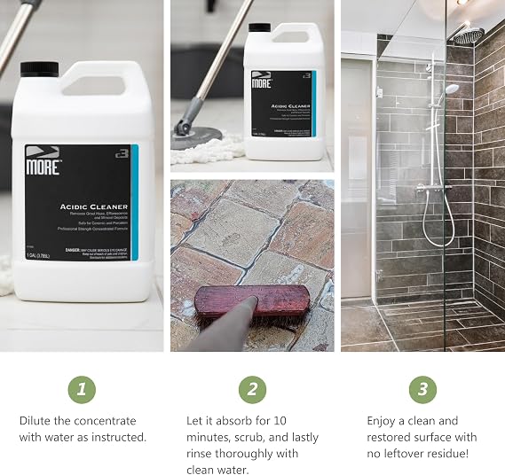MORE Grout Cleaner for Tile Floors - Acidic Grout Cleaning Solution - Removes Cement-Based Grout Haze, Efflorescence and Mineral Deposits - Gallon 128oz