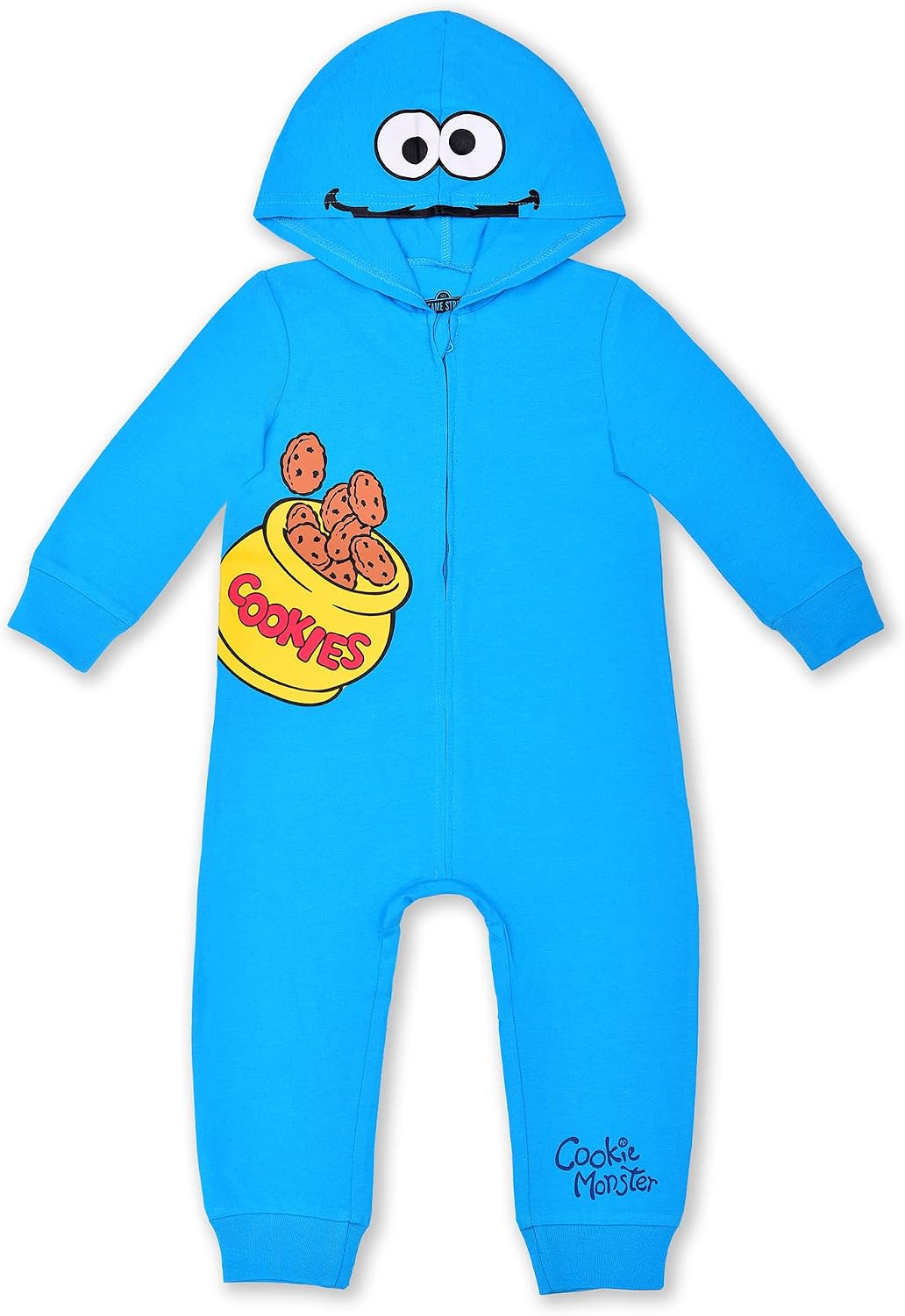 Sesame Street Boys’ Elmo or Cookie Monster Zip Up Long Sleeve Hooded Romper for Newborn, Infant and Toddler Kids