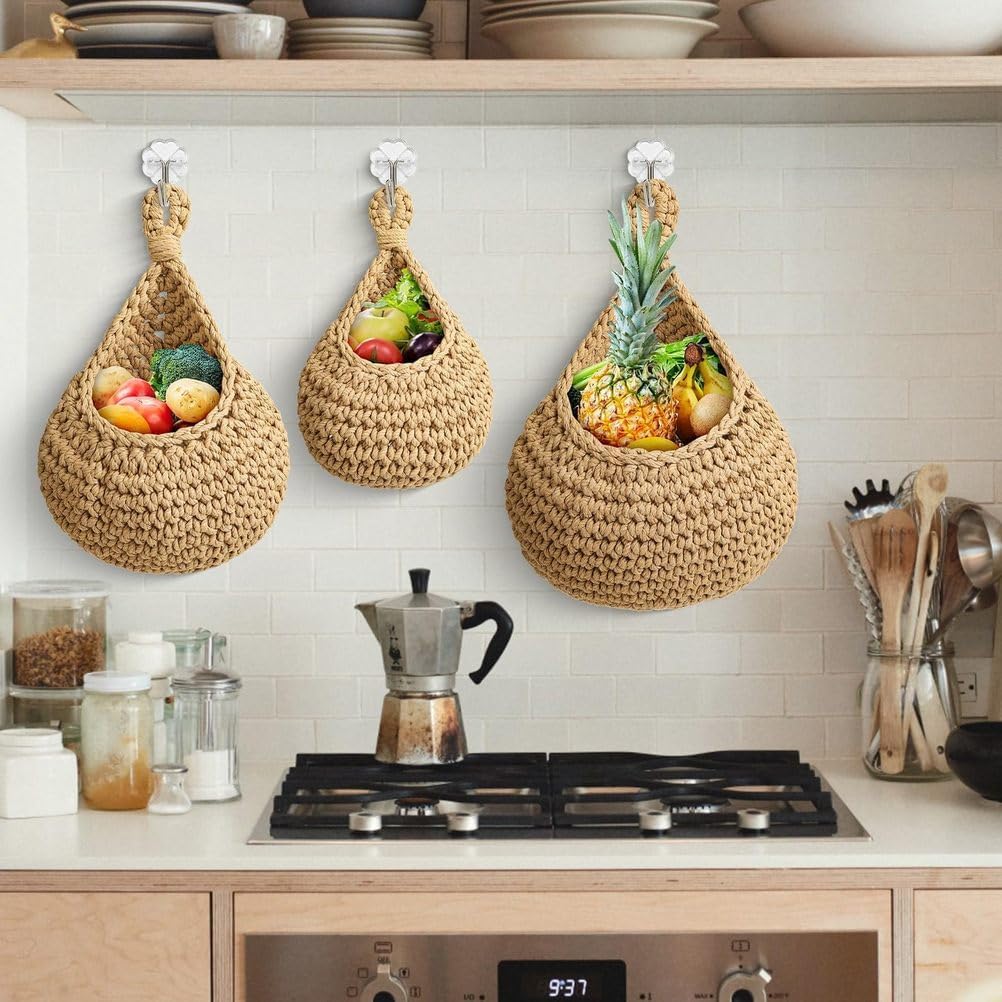 Wall Hanging Fruit Baskets for Kitchens Organizing, Decorative Vegetable Fruit Holder, Handwoven Garlic Potato Tomato Onion Storage Basket,for Wall Decor