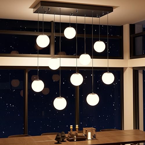 Miniatura 14 de Lámpara Colgante de Globo de Vidrio de 6 Luces Moderna Candelabro de Globo de Vidrio Gris Humo Grandes Candelabros para Techos Altos Entrada Luz