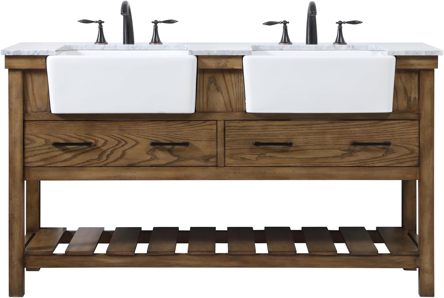 60 Double Bathroom Vanity, with Carrara White Marble Top Soft-Close, Driftwood