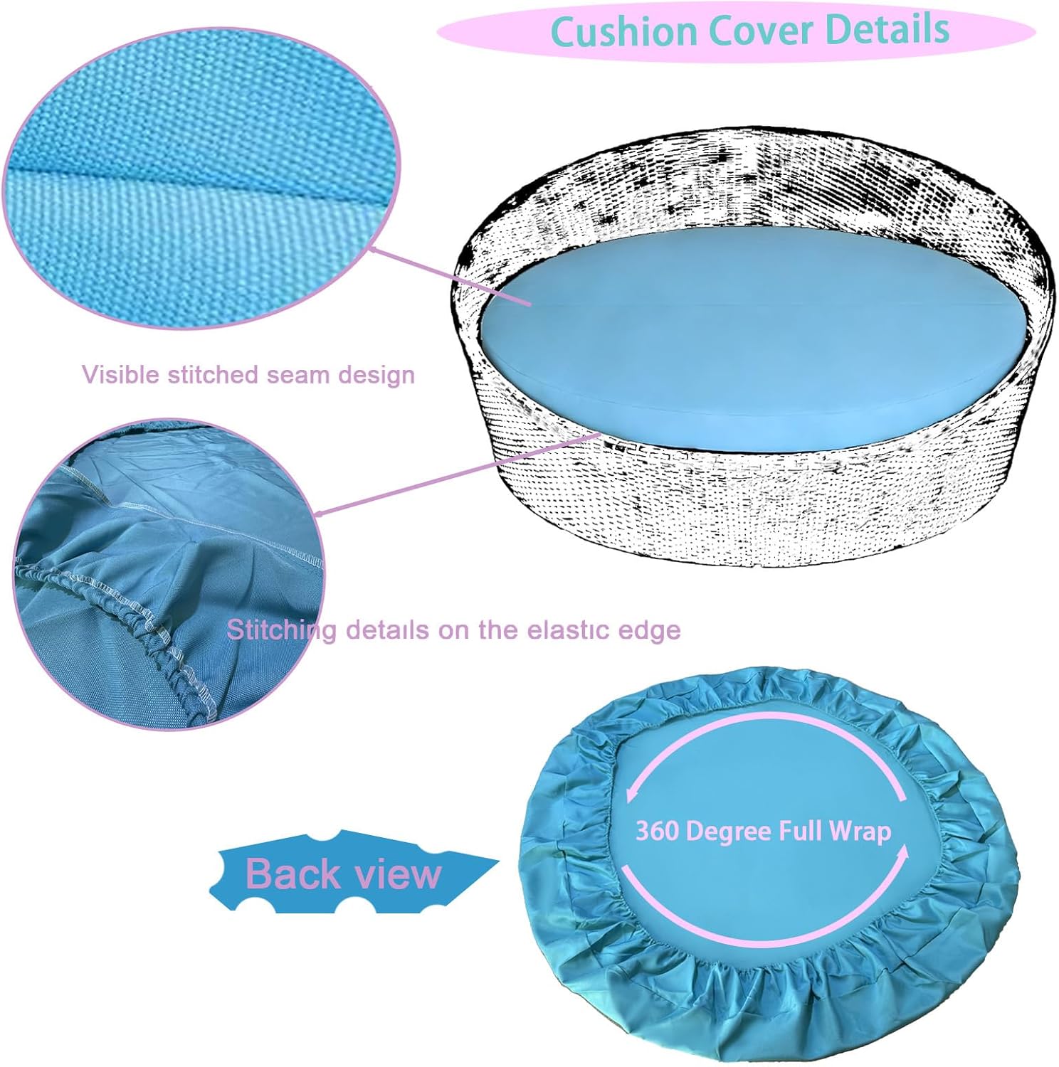 Outdoor Round Daybed Cushion Cover, Water-Resistant Patio Replacement Slipcover with Elastic Band, Uv-Resistant Sunbed Mattress Protector, Cover Only (Light Blue, 84")