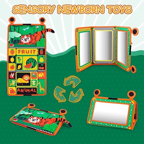 Miniatura 3 de Juguetes de espejo para bebé con patrón sensorial de juego texturizado, juguetes para bebés de alto contraste en blanco y negro, juguetes de