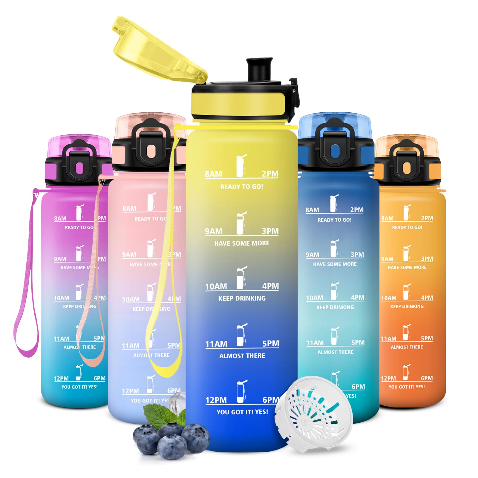 JAPORIA Trinkflasche 500ml, Trinkflasche Kohlensäurehaltige Getränke, Sportflasche mit Zeitmarkierung, Auslaufsicher, BPA-Frei, Wasserflasche für Outdoor Aktivitäten, Fitnessstudio, Schule Sport & Freizeit