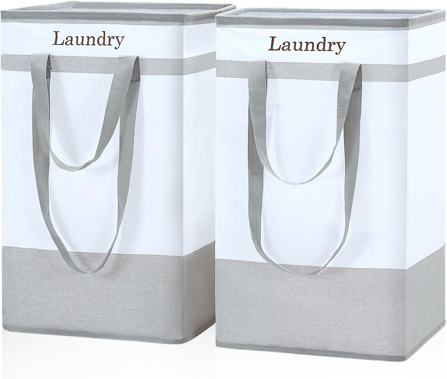 FairyHaus Laundry Basket 100L, 2Pack Laundry Hamper with Easy Carry Handles, Collapsible Laundry Baskets Hampers for Bathroom Clothes Storage Grey