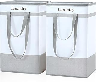 FairyHaus Laundry Basket 100L, 2Pack Laundry Hamper with Easy Carry Handles, Collapsible Laundry Baskets Hampers for Bathroom Clothes Storage Grey
