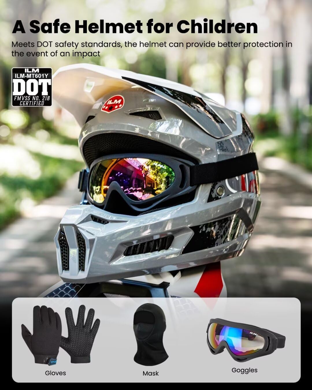 ILM Youth Dirt Bike Helmets Kids ATV Helmet Motorcross BMX Off Road Motorbike with Goggles Gloves Mask DOT Model MT601Y (Angry Face, Youth-Medium) Angry Face Youth-M