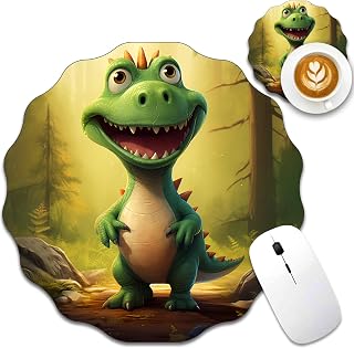 Funny Dinosaur Mouse Pad, Lace-Shaped Gaming Mousepad, Mini Non-Slip Mousepad, Suitable for Home, Office Decor Desk Accessories, 7.9 x 7.9 Inches