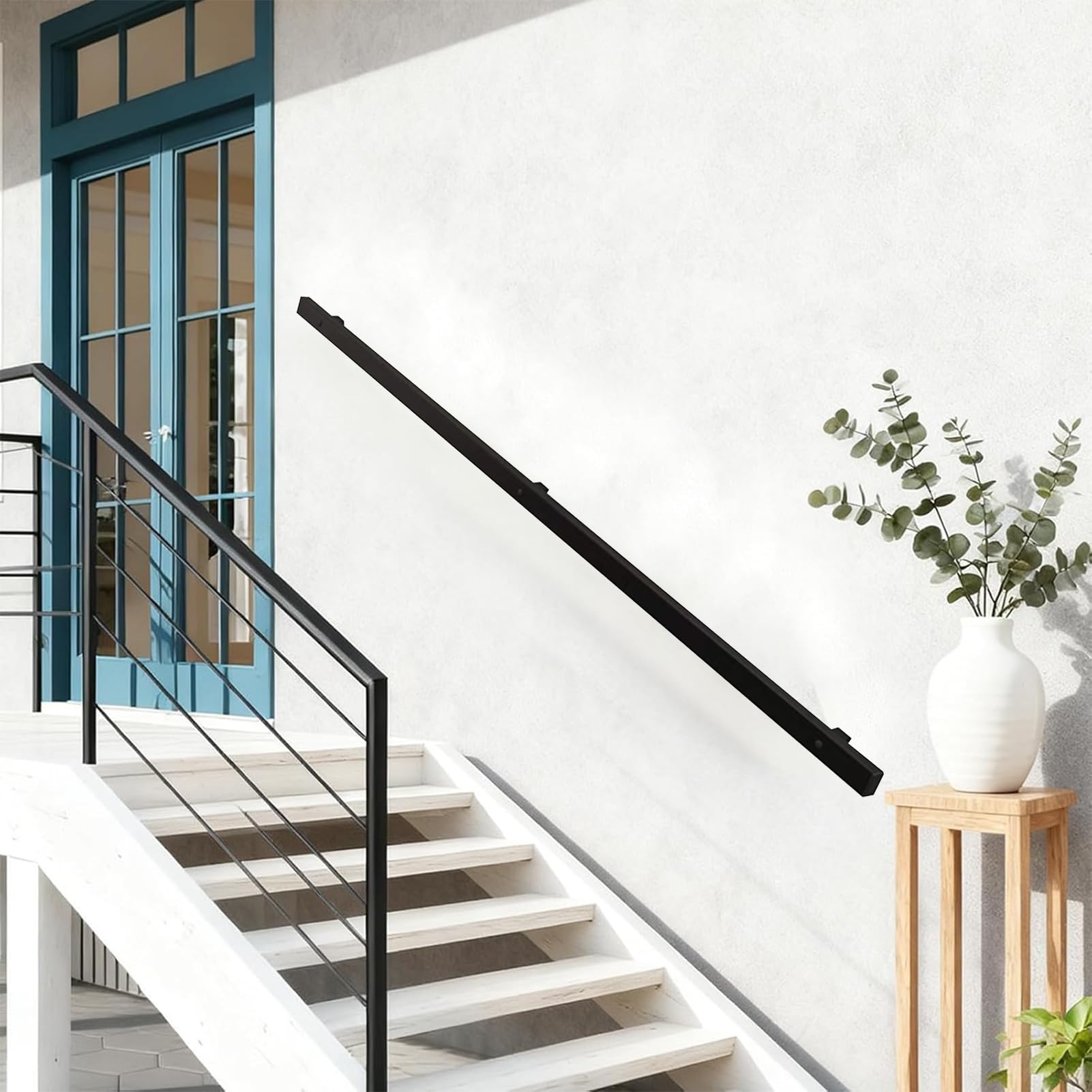 Drsyffsup One Color Banister Handrails For Stairs Steps, 80Cm 1M 1.5M 2.4M 3M 4.5M Black Stair Bannister Hand Rails With Fittings, Non-Slip Square Hand Railings For Indoor Outdoor Wall Mounted(18Ft/540Cm)