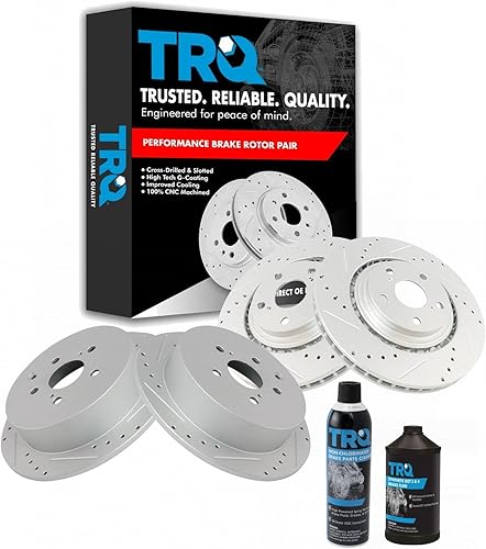 Miniatura 2 de TRQ Juego de rotores de freno delanteros y traseros con revestimiento G perforados y ranurados de alta calidad compatibles con Lexus RX350 RX450h