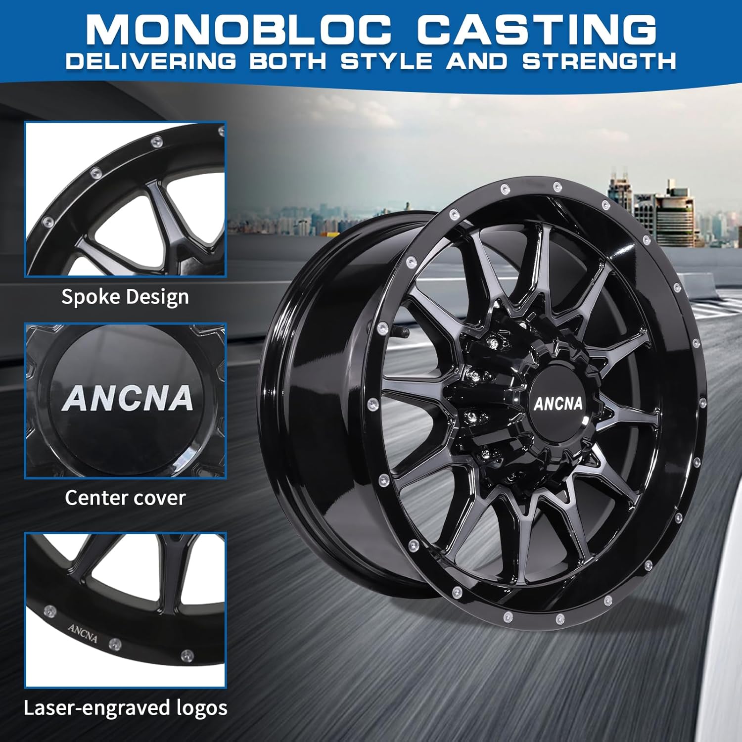 15in ATV/UTV Wheel Rim 15x7 5x114.3 +10 mm Offset Premium Aluminum Alloy Rim with Polished Black Spokes, Center Bore-73.1mm Wheel Load Raiting - 1200 LBS