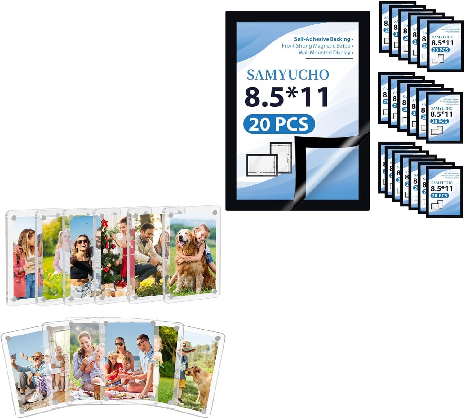 20 Pcs Magnetic Sign Holder 8.5 x 11 Inches with 12 Pcs 2.36 x 3.54 Inches Acrylic Magnetic Picture Frame for Refrigerator