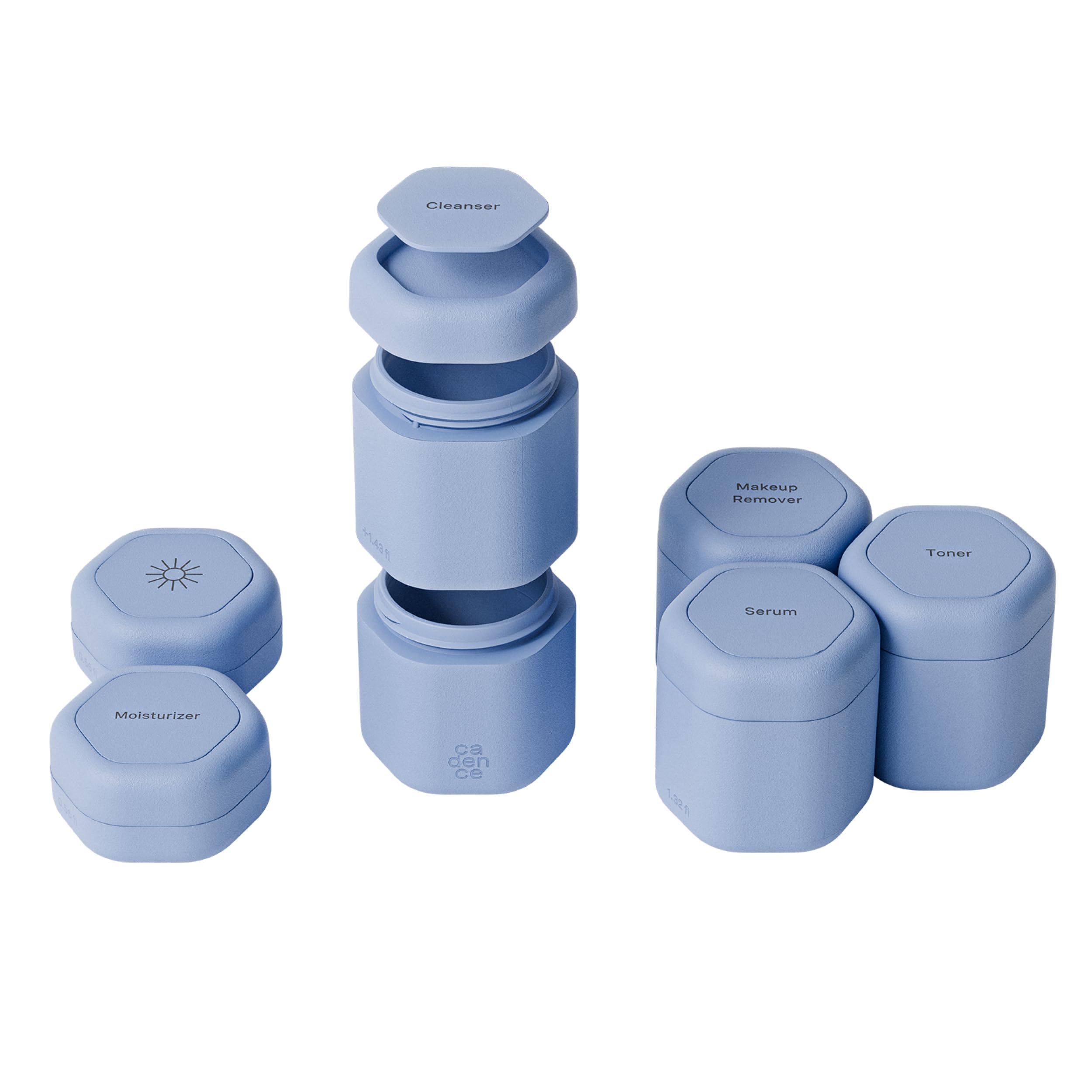 Cadence Travel Containers - Full Skincare Set - Magnetic Containers with Lids,Carry On Travel Essentials For Women/Men - 2 Small (0.56oz), 4 Medium