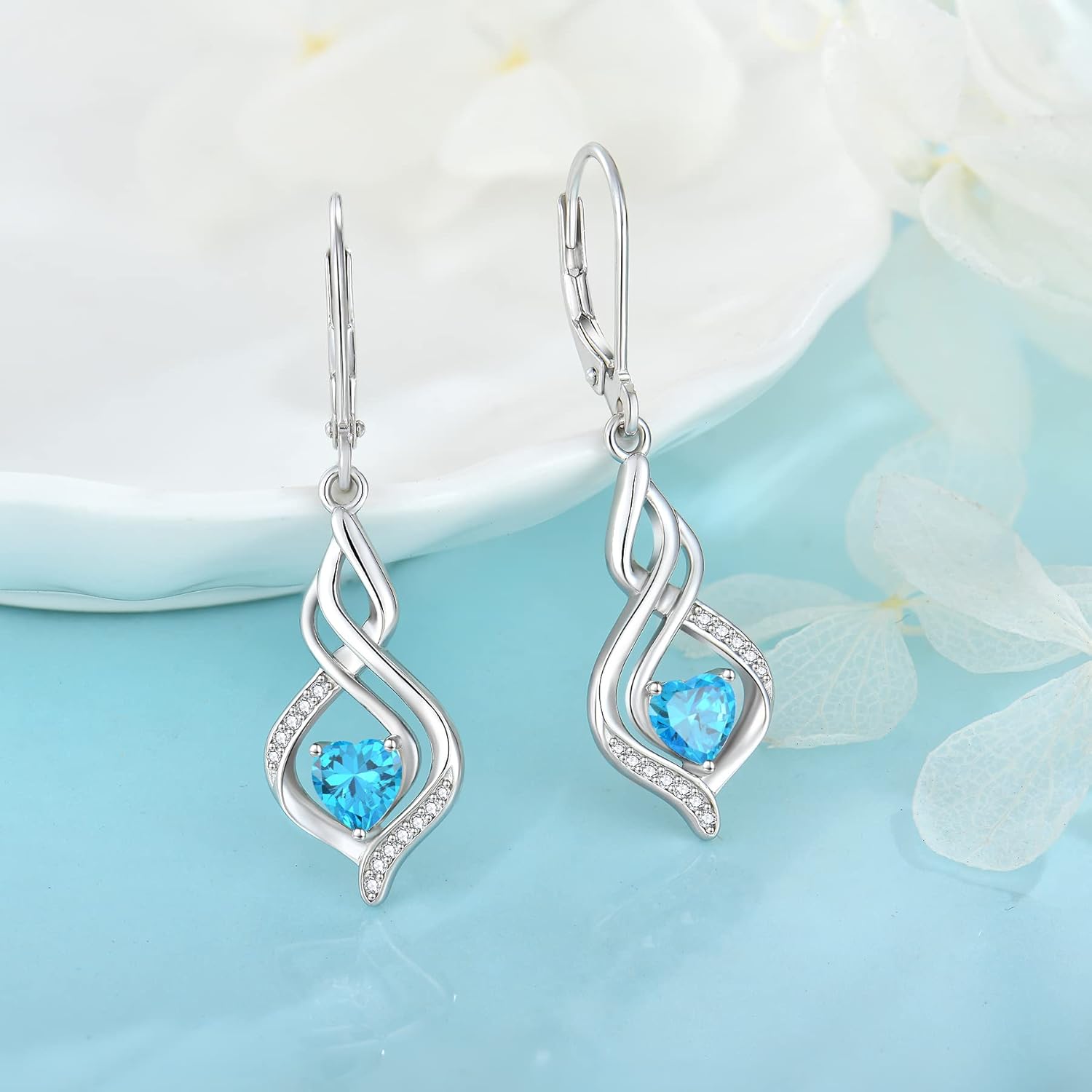 Dangle Drop Earrings for Women 925 Sterling Silver Infinity Leverback Earrings with Birthstone Twisted Jewelry Gifts for Her - Image 4