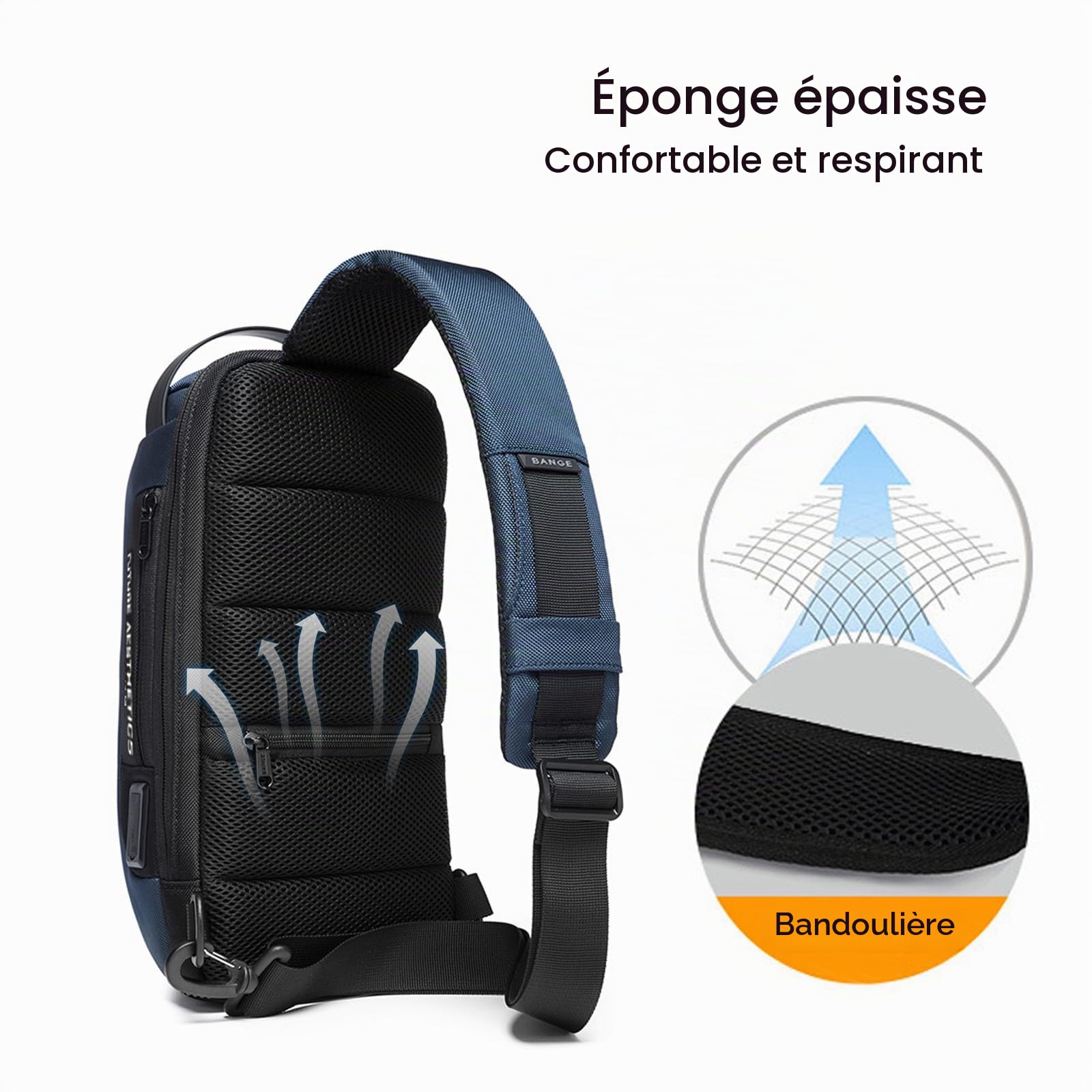 FANDARE Sac Bandoulière Anti-Vol pour Homme et Femme, Sac de Poitrine avec Port USB, Sac Crossbody Étanche, Sac à Dos Bandoulière pour Randonnée Vélo Course Voyage