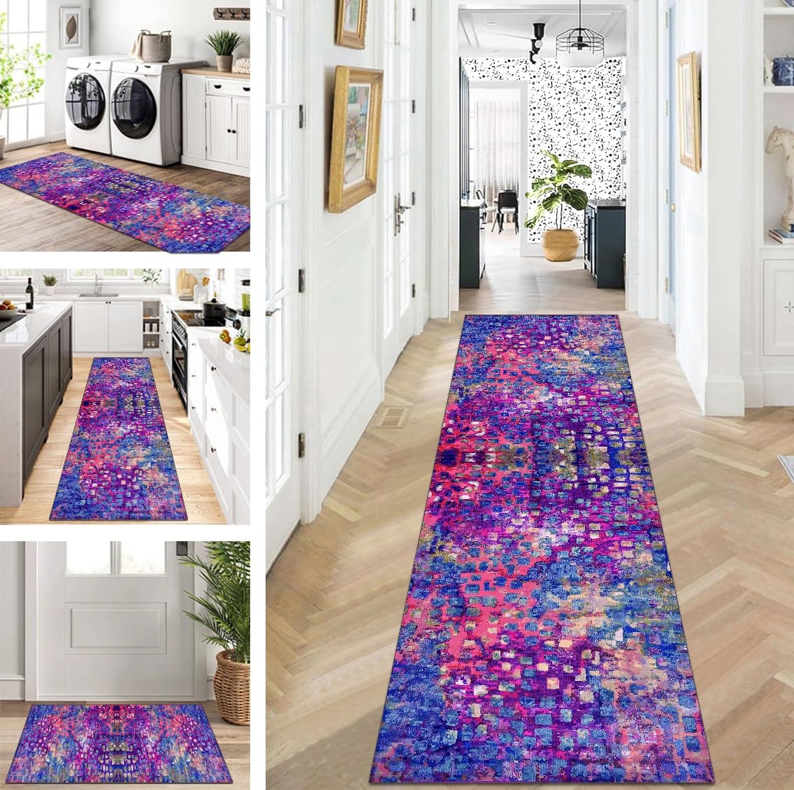 Tapis de couloir bleu 40x60 cm antidérapant et lavable moderne