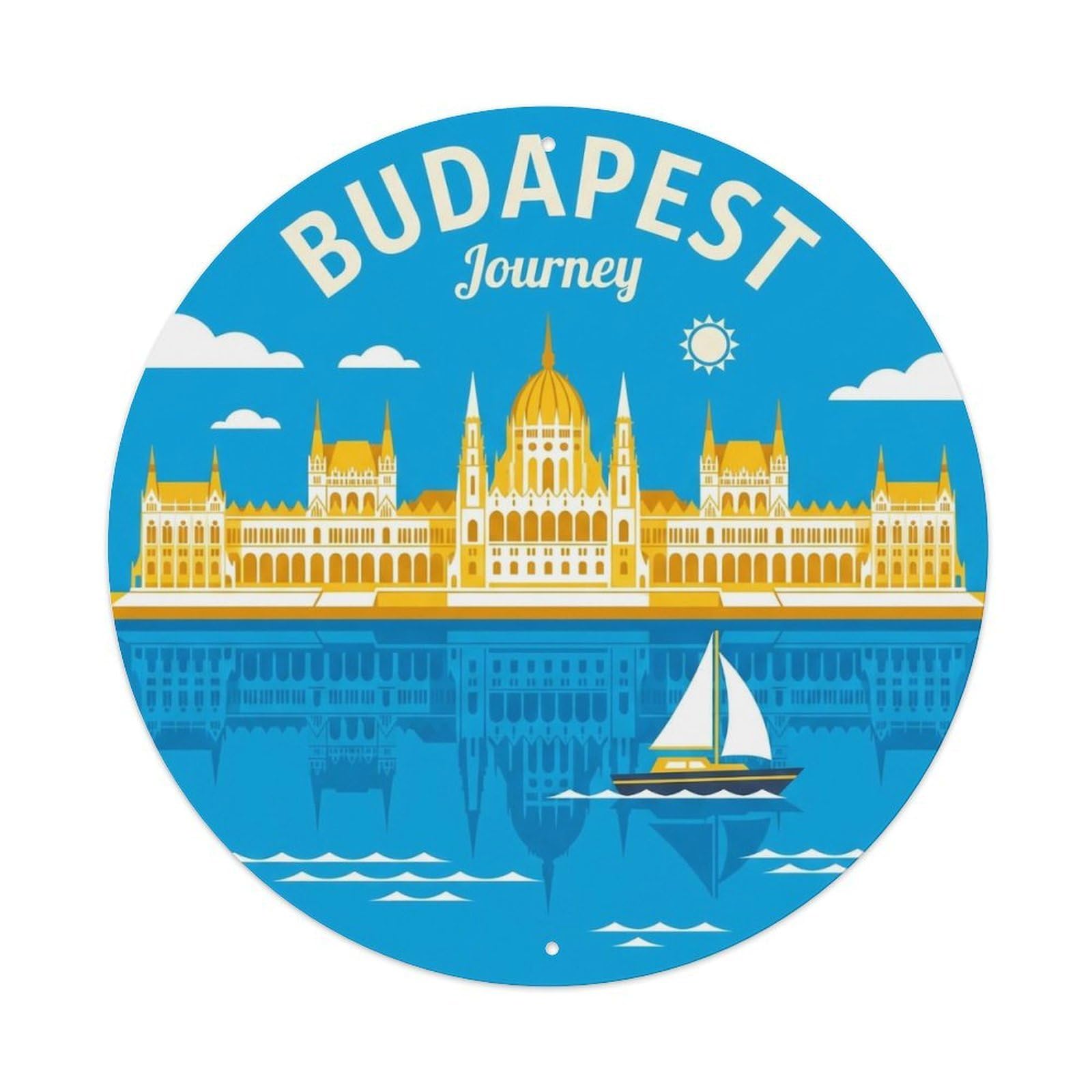 Vintage Travel Budapest Hungary Journey Vintage Metal Tin Sign Plaque Wall Decor for Cafe, Club Bar, Office, Garden Metal Poster 8x8Inch