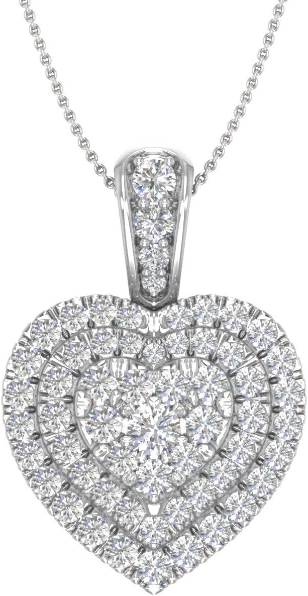 FINEROCK 1/2 Carat Diamond Heart Pendant Necklace in 14K Solid Gold (Silver Chain Included)
