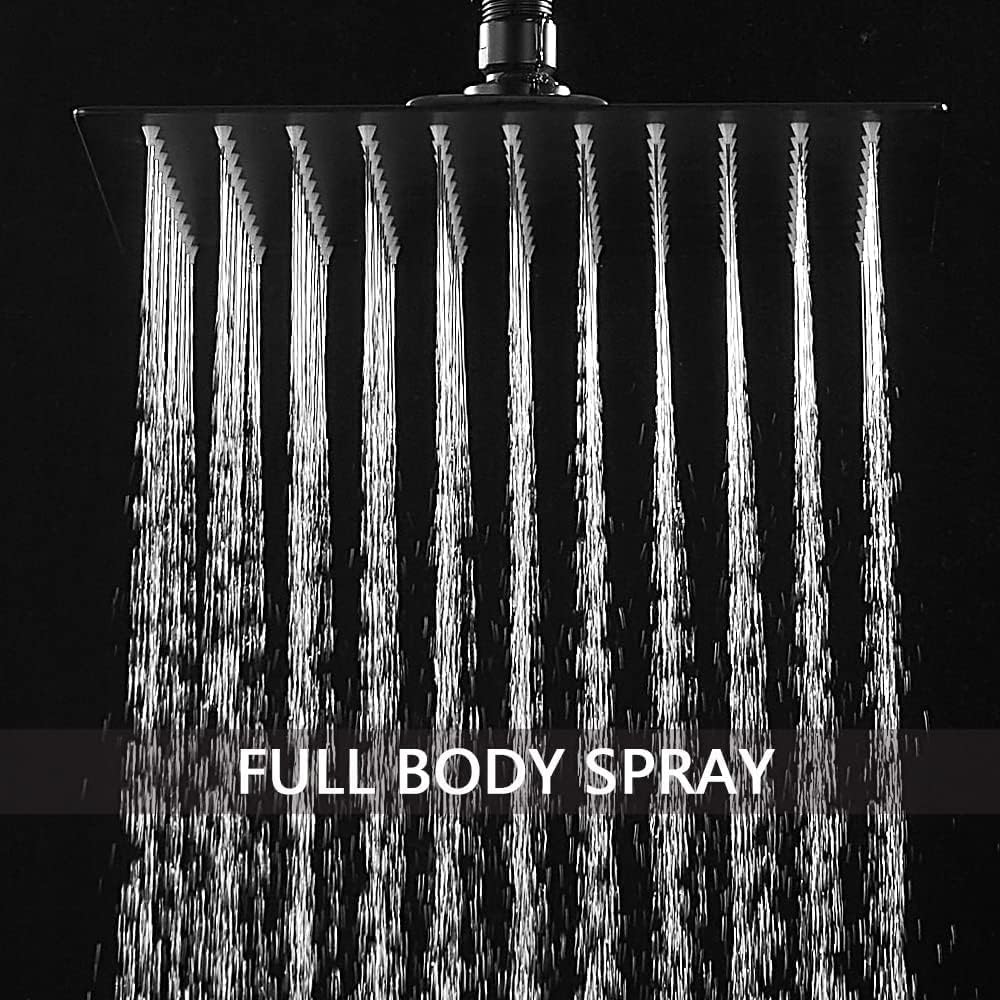 Shower Faucet Set Matte Black 10 Inch Ceiling Mount Rainfall Shower System with 2 Rain Shower Head and Handheld Head Push Button Diverter Shower Trim Kit and Rough-in Valve Body