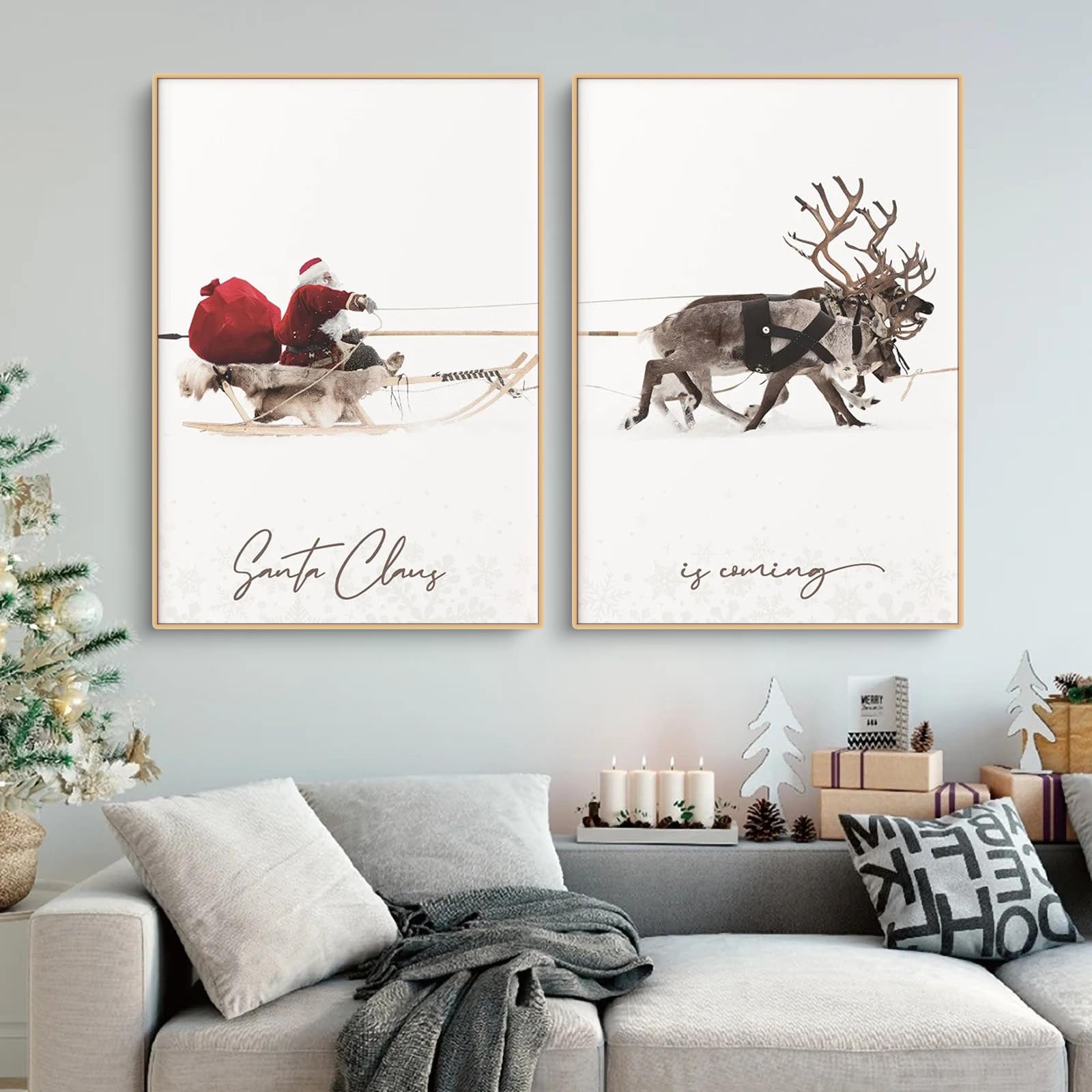 Wandbilder Set 3-teilig – Winter, Hirsche, Natur Motiv, Leinwanddruck Ohne Rahmen