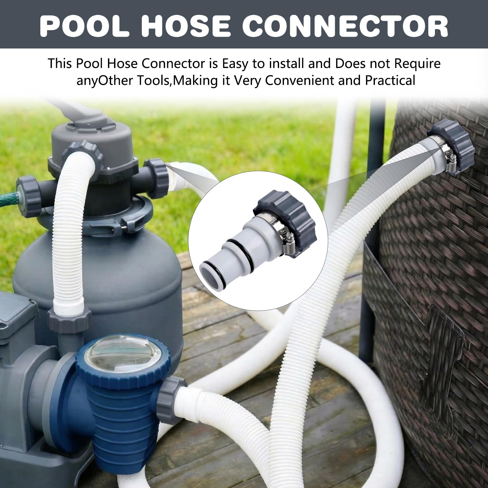 Adattatore per Tubo da Piscina, 6 Pezzi Adattatore Piscina, Adattatore Tubo Piscinai, Adattatore per Piscinas A, Adattatore per Pompa Piscinas, per Raccordo Piscinai da 32 e 38 mm
