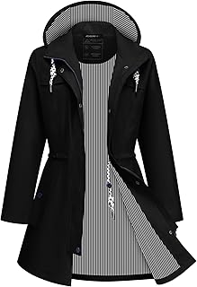 ATLASLAVA Rain Jacket Women Waterproof Long Lightweight Raincoat Hooded Windbreaker Outdoor Trench Coat S-3XL