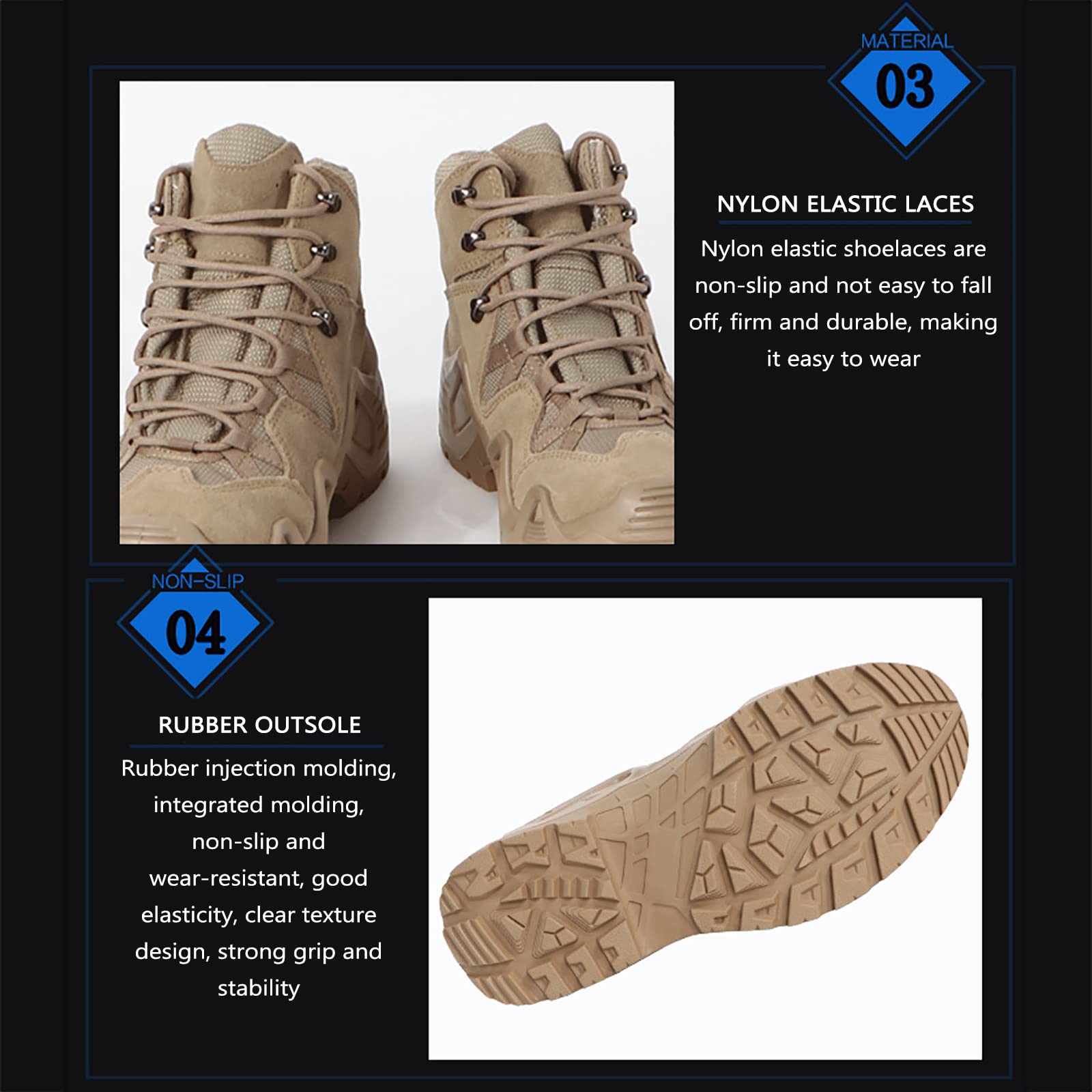 Taktyczne buty bojowe, Męskie taktyczne buty bojowe pustynne wodoodporne oddychające rozmiar 39-45 EU wielokolorowe(Sand,41 EU)