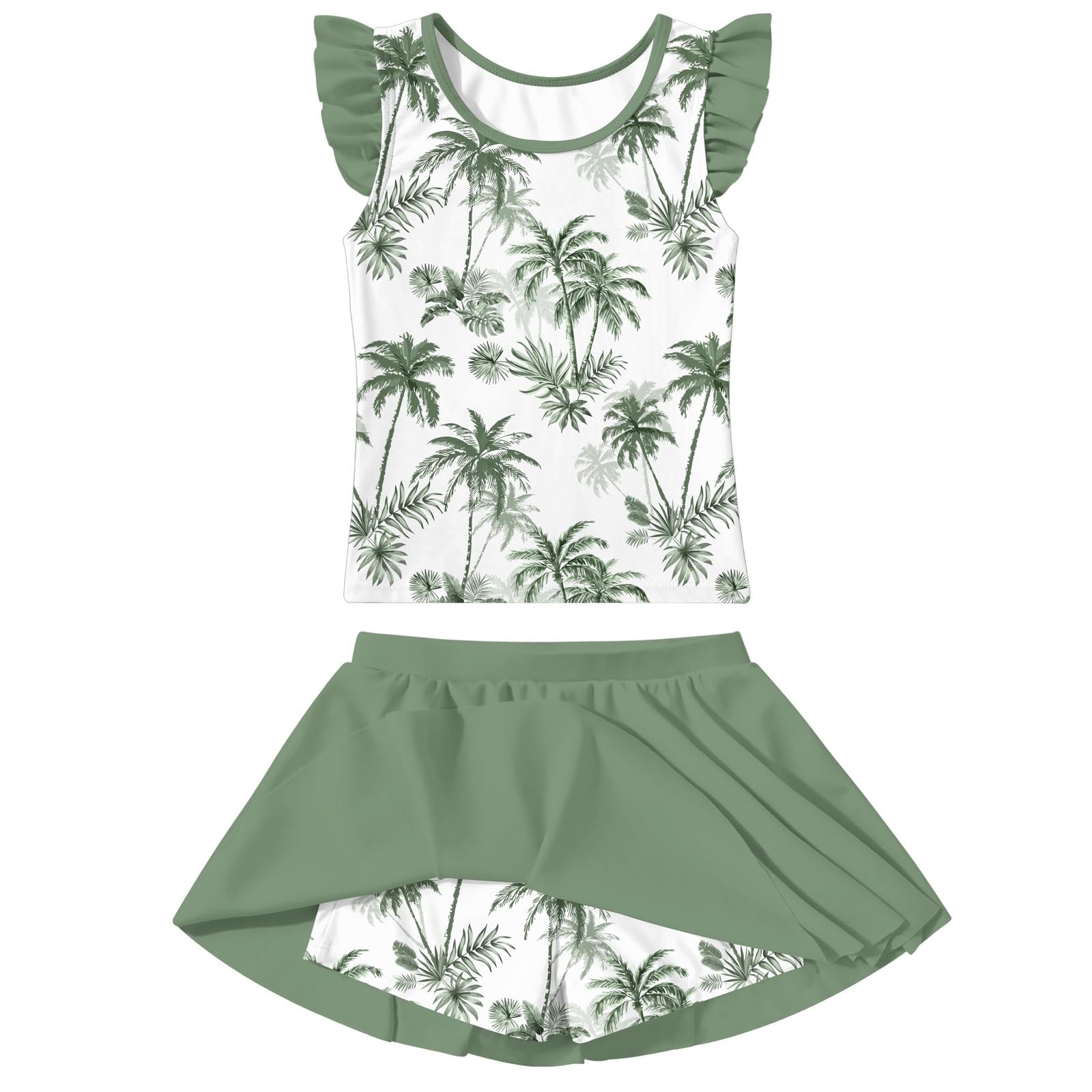 Girls Swimsuit 2 Piece Ruffle Bathing Suit UPF 50+ Tankini Swimsuit Skirt with Lining Size 3-10