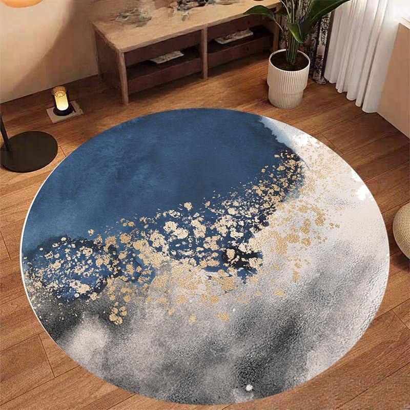 Alfombra redonda moderna lavable de 120 cm para habitación infantil y salón abstracto beige