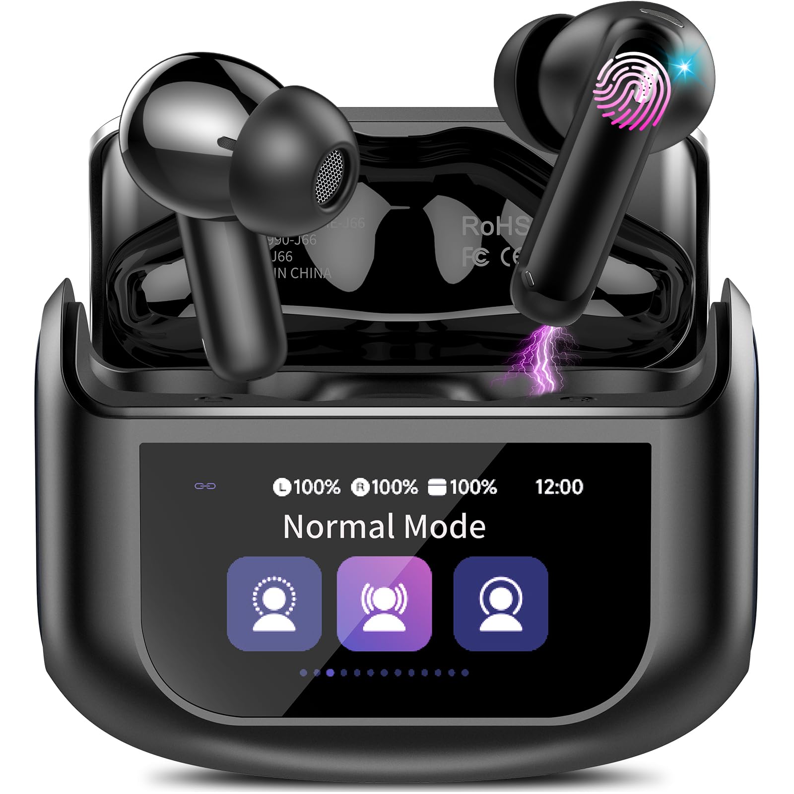 Wireless Earbuds, 48H Smart Touch Screen Ear Buds Wireless Bluetooth 5.4 Headphones In Ear, ANC/ENC Noise Cancelling Mic Bluetooth Earbuds with HiFi Stereo, 5 EQ Modes, IPX7 Waterproof Earphones Black