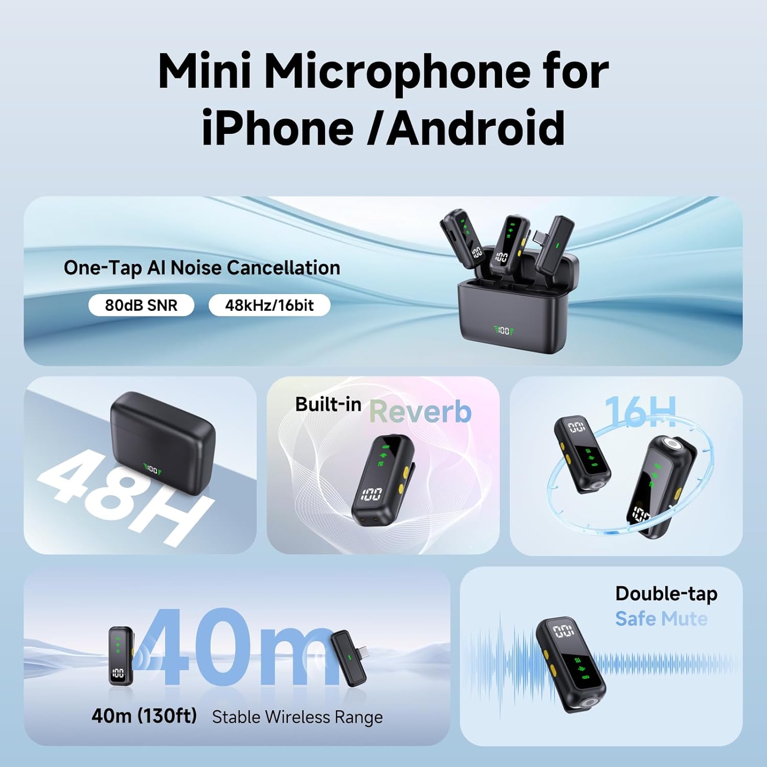 3 in 1 Wireless lavalier Microphone for Camera iPhone Android Phone Mini Microphones,130ft 16h Battery, Noise Canceling Lapel Mic System for Speaker Recording Video Facebook tiktok - Image 2