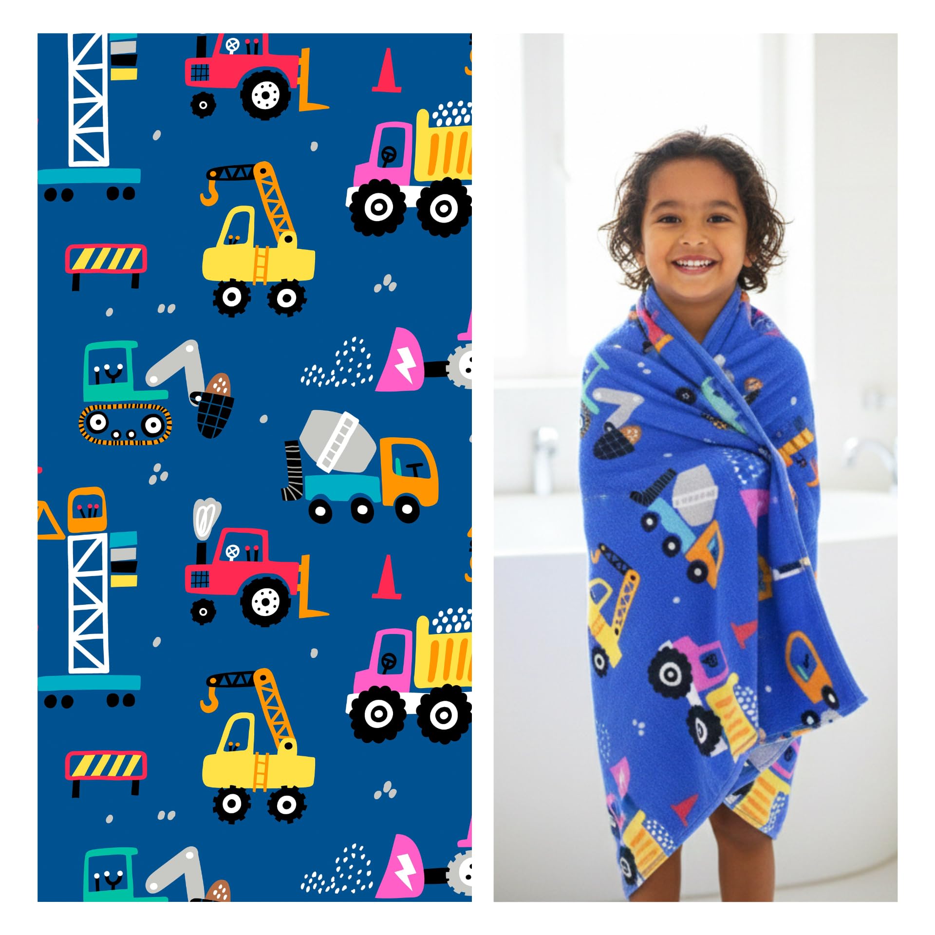 MumsLap Kids Bath Towel Blue Color Crane and Trucks Print Towel for Baby Girl & Boy | Premium Soft & Absorbent 100% Cotton Drying Towels |380 GSM |Versatile for Bath, Pool and Beach_(Pack of 1)-image-30