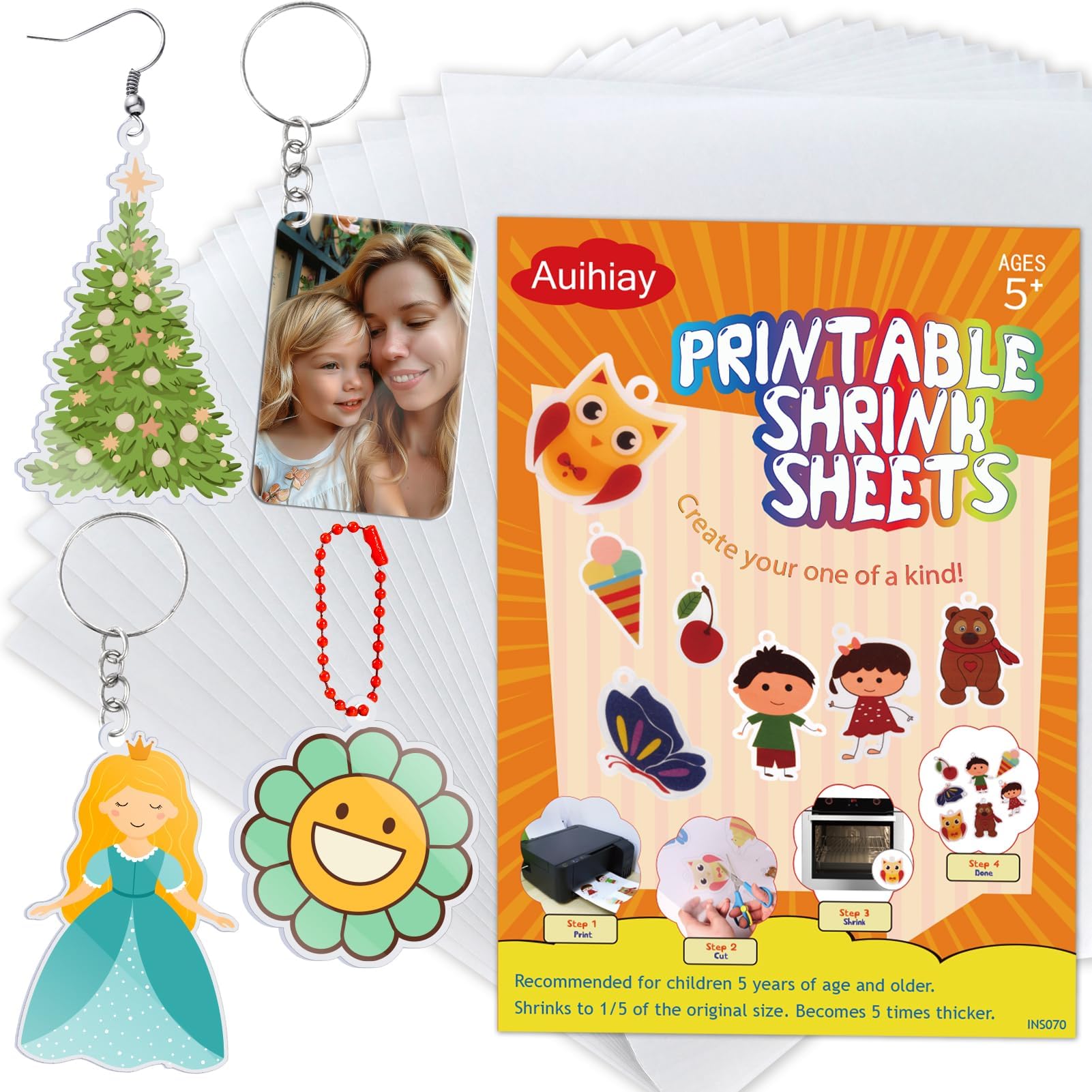 - Auihiay 24 Sheets Printable Shrink Dink Sheets, Semi-Transparent Shrinky Films Papers for Inkjet Printer, Printable Shrinky Plastic for DIY Crafts Gifts and Keychain Making Christmas Ornament