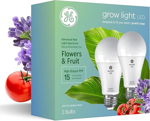 GE Luces de cultivo para plantas de interior, bombillas LED A19 para flores y frutas con espectro de luz roja avanzado, luz blanca para plantas de