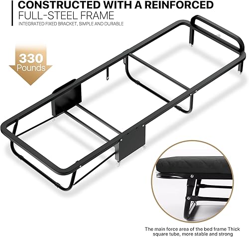 Miniatura 6 de MoNiBloom Cama plegable con colchón, cama plegable para adultos con 6 posiciones ajustables, cama plegable portátil para invitados para el hogar,