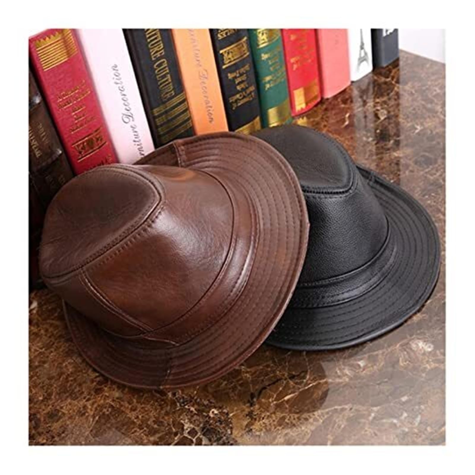 Men's Flat Cap Hats, Unisex Vintage Leather Driving - Irish Style (Black, 57-58cm)(57-58cm; Coffee)