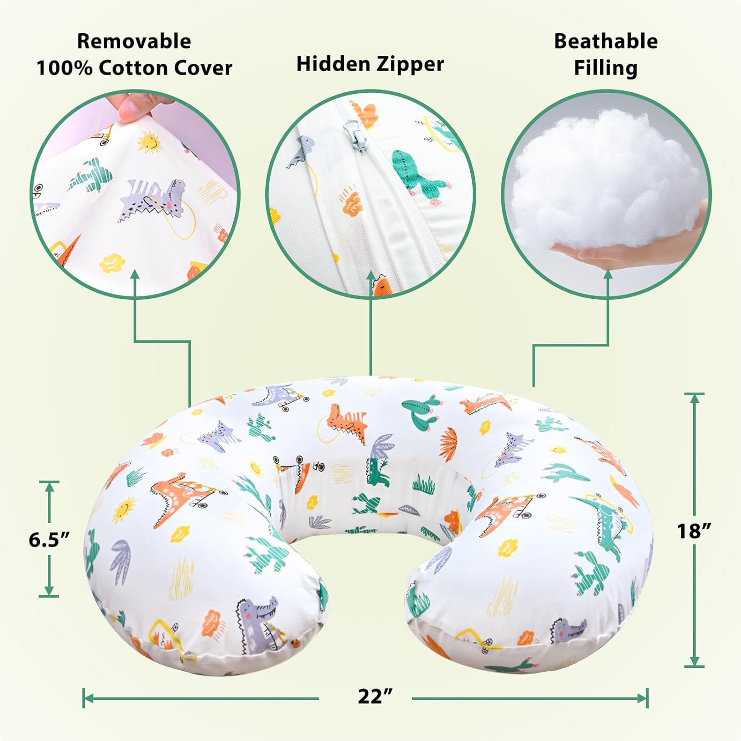 Nursing Pillow, Breast Feeding Pillows for Women, Removable Cotton Cover with Breathable Firm Fill, Baby Feeding Pillow for 0-12 Months, Breastfeeding Pillows, Machine Washable - Image 3