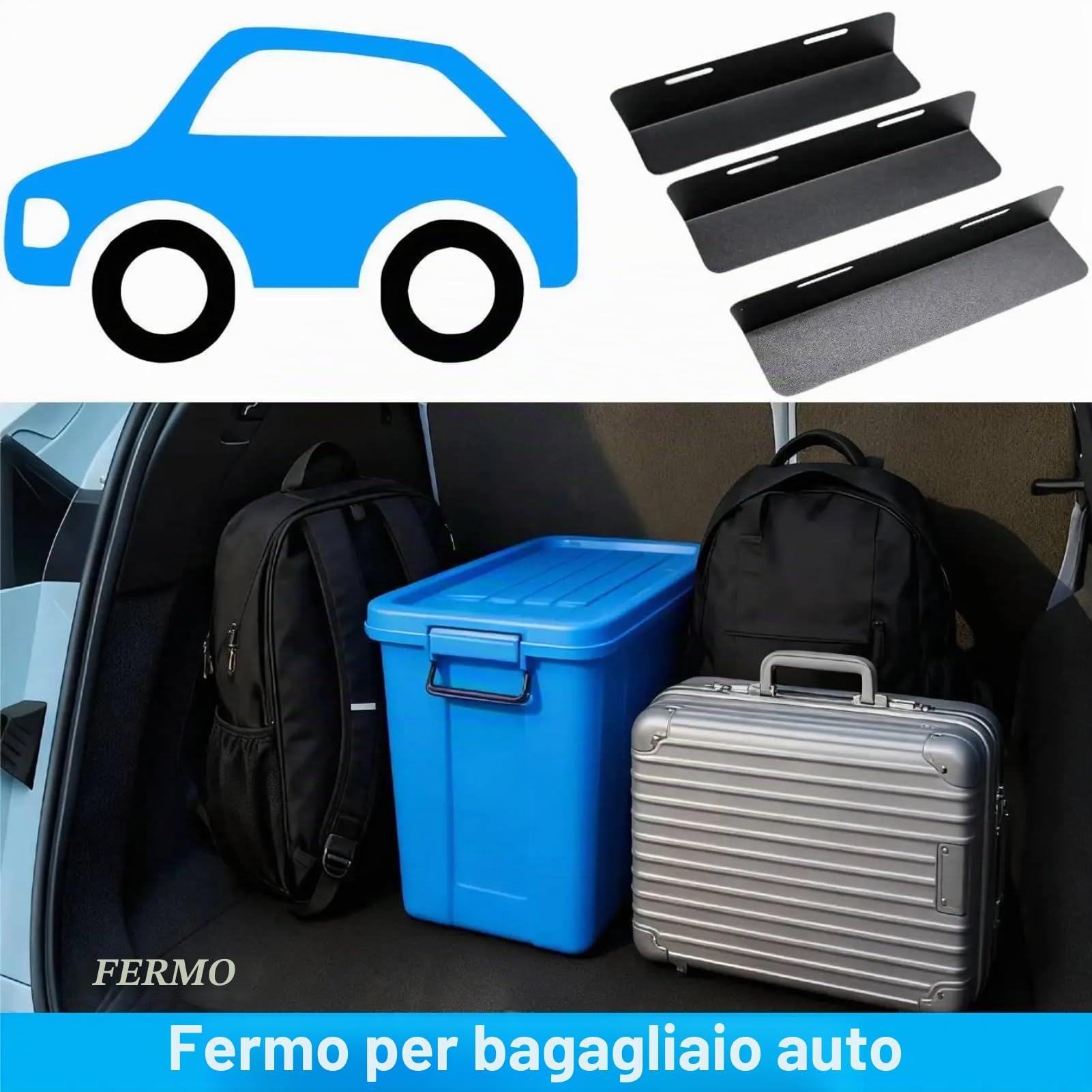 VOBOR 3 Pezzi Organizzatore Bagagliaio Auto, 19 cm Antiscivolo per Bagagliaio Dell'auto, per berline, SUV e camper, per Organizzare e Fissare in Modo Sicuro