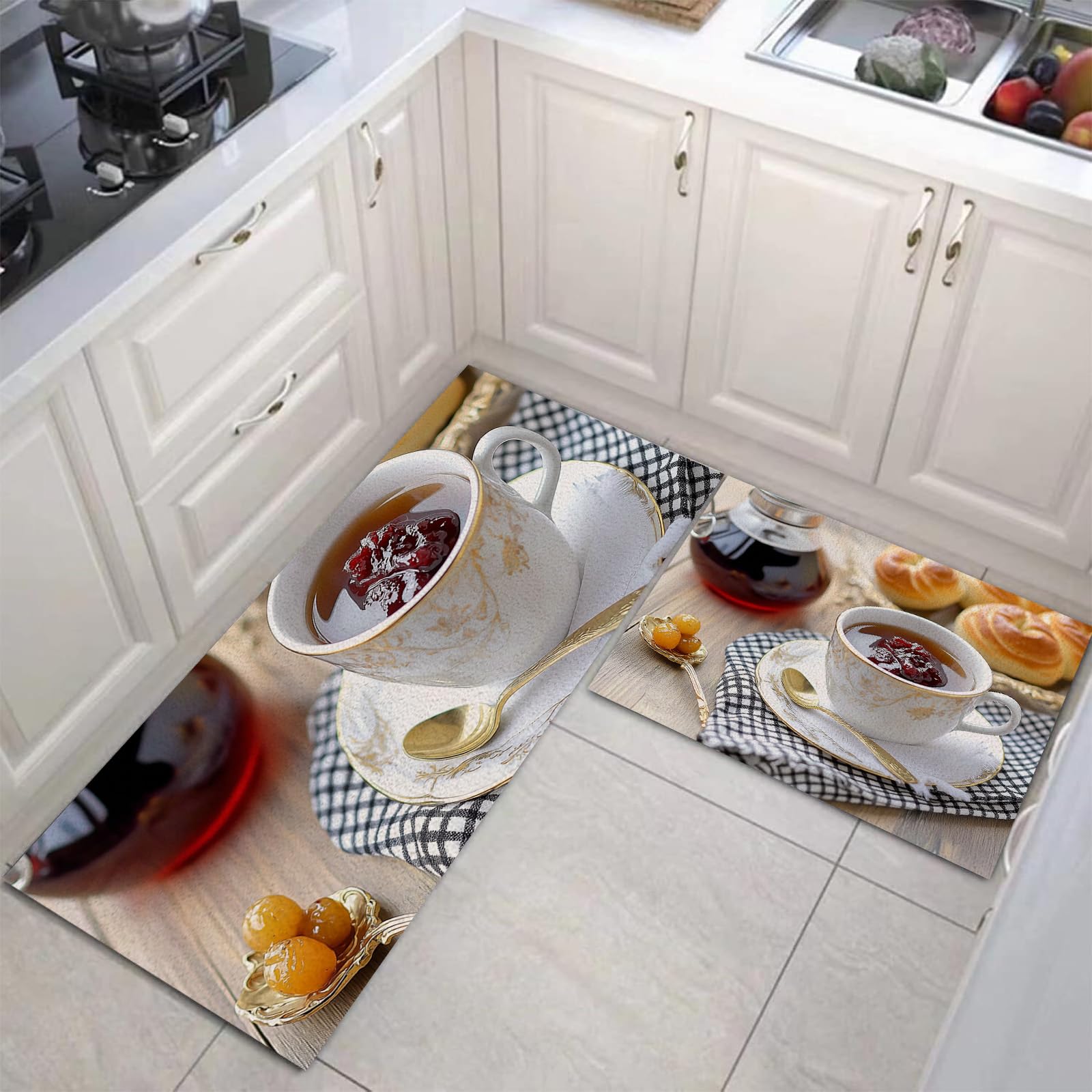 Tapis de cuisine antidérapant thé de l'après-midi lavable moderne lot de 2