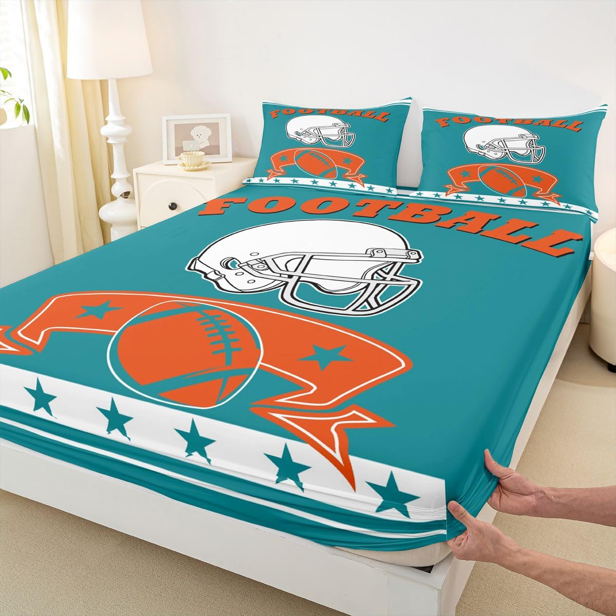 Erosebridal Gridiron Seasonal Style Bedding Sets Twin Size Sports Fitted Sheet for Boys Football City Bed Set, Inspirational Dolphin Design Bed Sheets