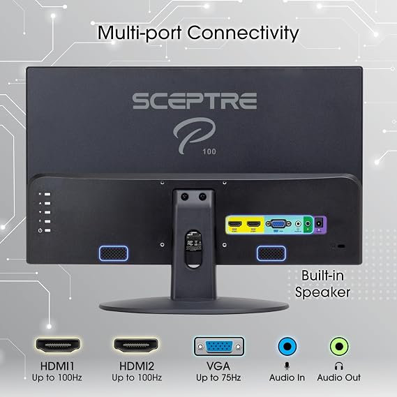 New! Sceptre 22 inch Prime Monitor 100+Hz 100% sRGB HDMI x2 VGA Build-in Speakers, Machine Black 2026 (E225W-19203R Series)