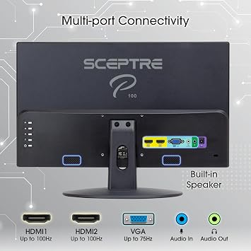New! Sceptre 22 inch Prime Monitor 100+Hz 100% sRGB HDMI x2 VGA Build-in Speakers, Machine Black 2026 (E225W-19203R Series)