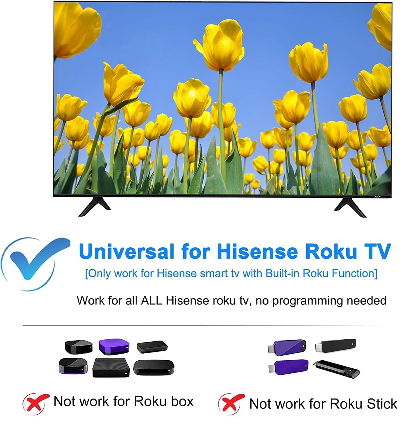 Remote Control for Hisense Roku TV w/Volume Control and TV Power Button for All Hisense 4k Roku TV with Pink Case