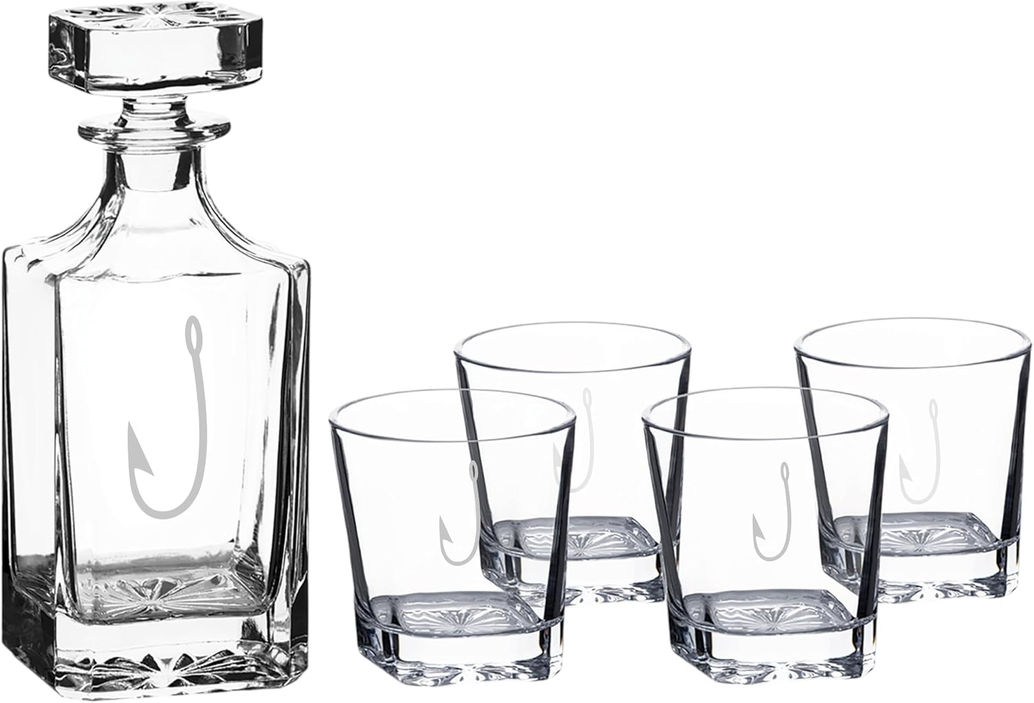 750ml Decanter Set - Fish Hook - with four 11oz glasses (NOT PERSONALIZED)