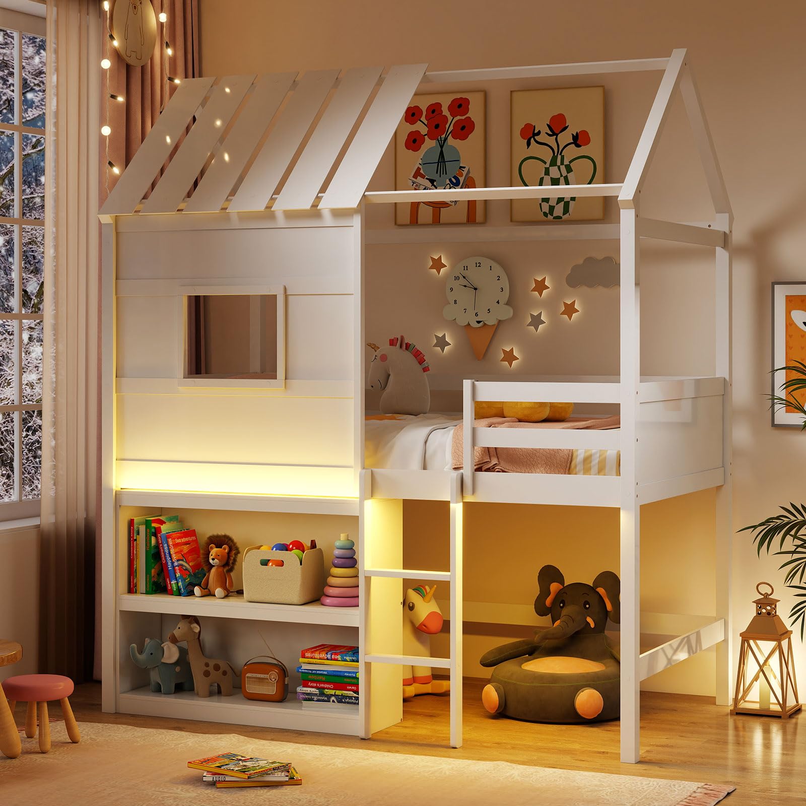 Amazon.com: Giantex Twin Size House Loft Bed, Low Loft Bed with